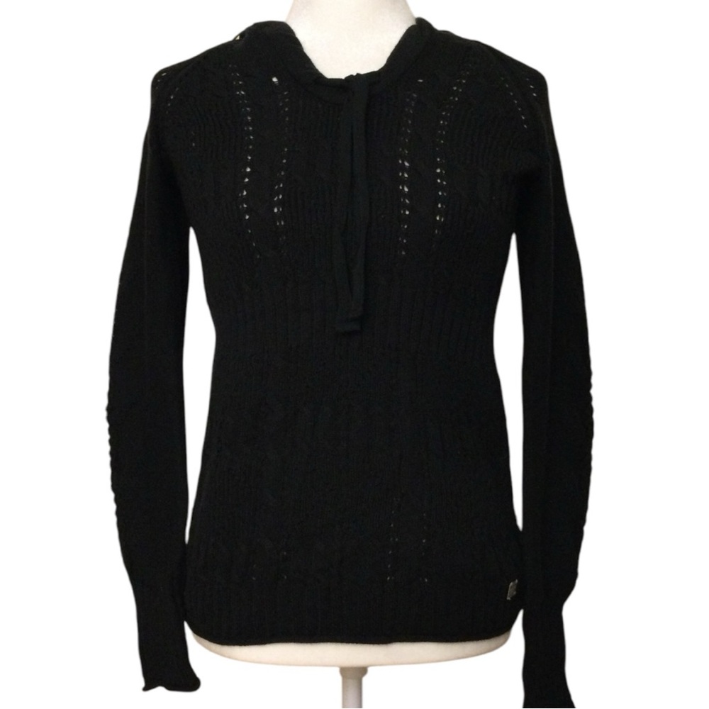 NWT DKNY Jeans Black Long Sleeve Hooded Knit Top - Size M